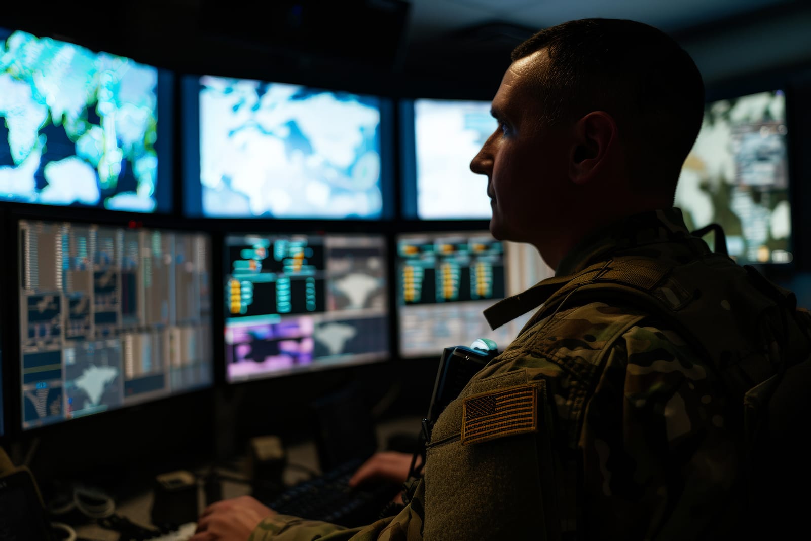 Soldier operating command control panel